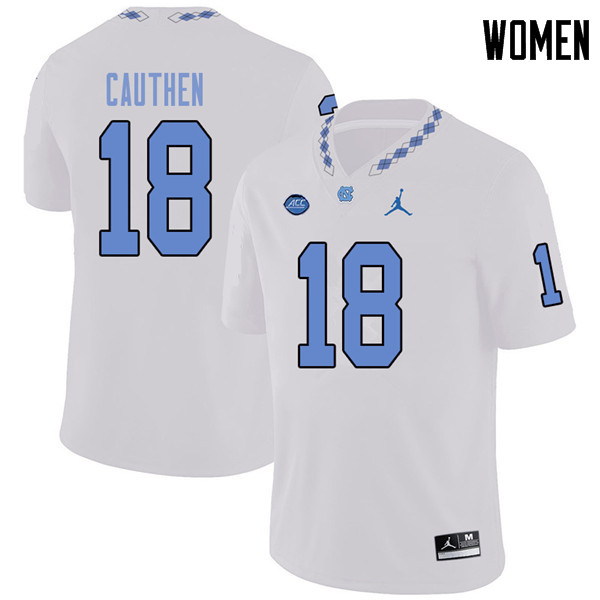 Jordan Brand Women #18 J.T. Cauthen North Carolina Tar Heels College Football Jerseys Sale-White